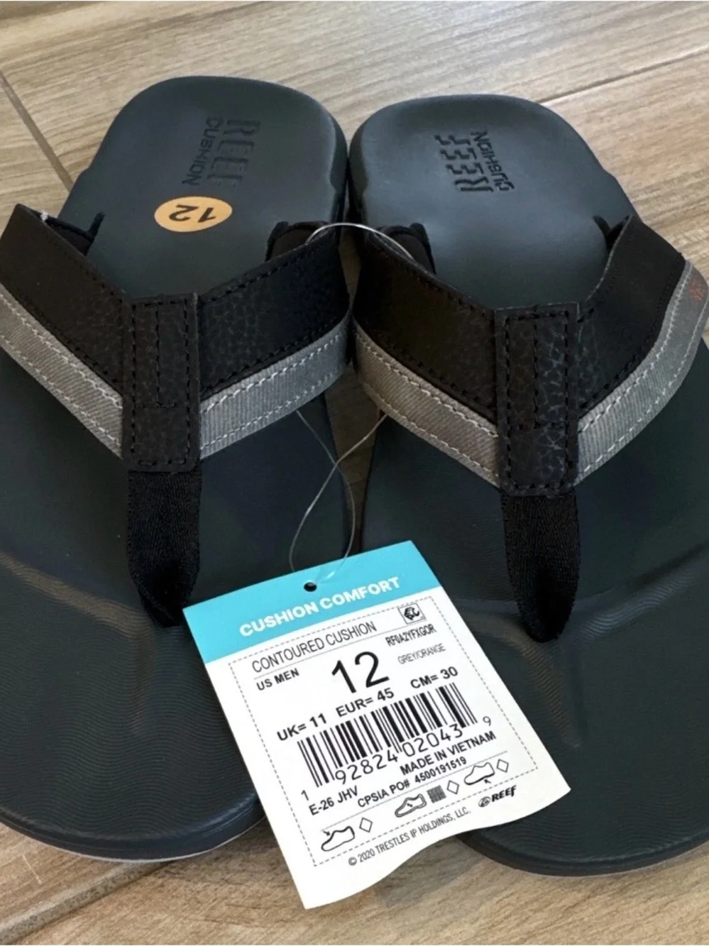Reef Cushion Comfort Cushioned Flip Flop Sandals Black/Gray Men 12
